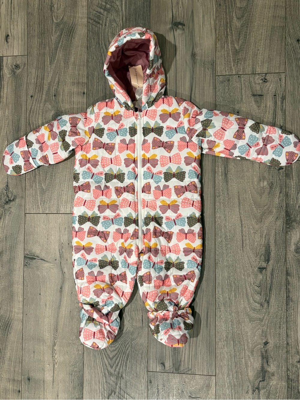 First Impressions Girls White Pink Blue Multicolor Butterfly Snowsuit One-Piece